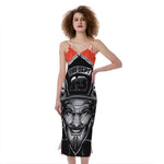Firefighter Devil Print Slim Fit Midi Cami Dress