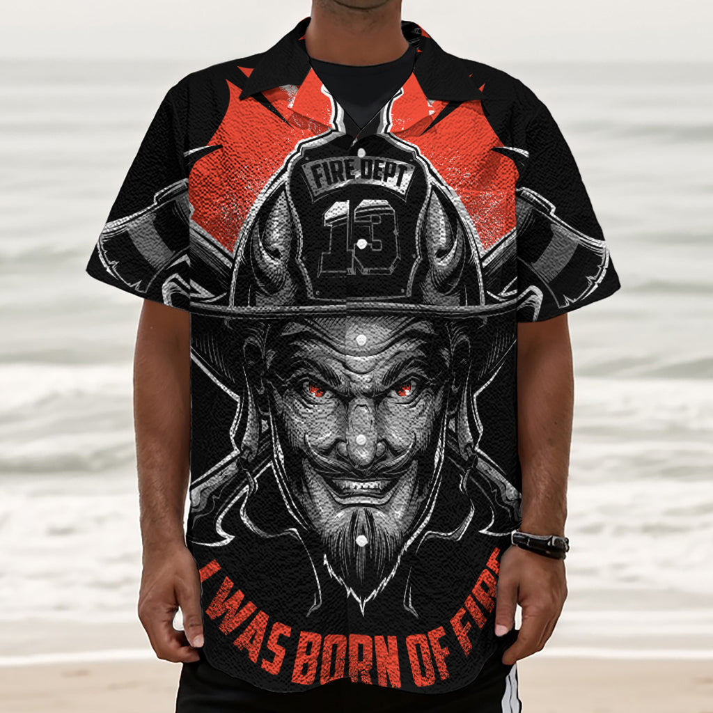 Firefighter Devil Print Textured Short Sleeve Shirt