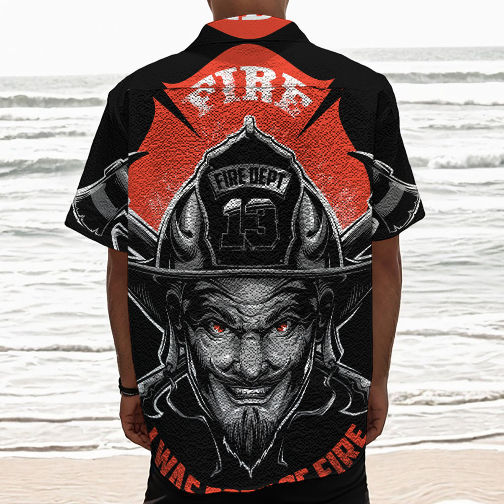 Firefighter Devil Print Textured Short Sleeve Shirt