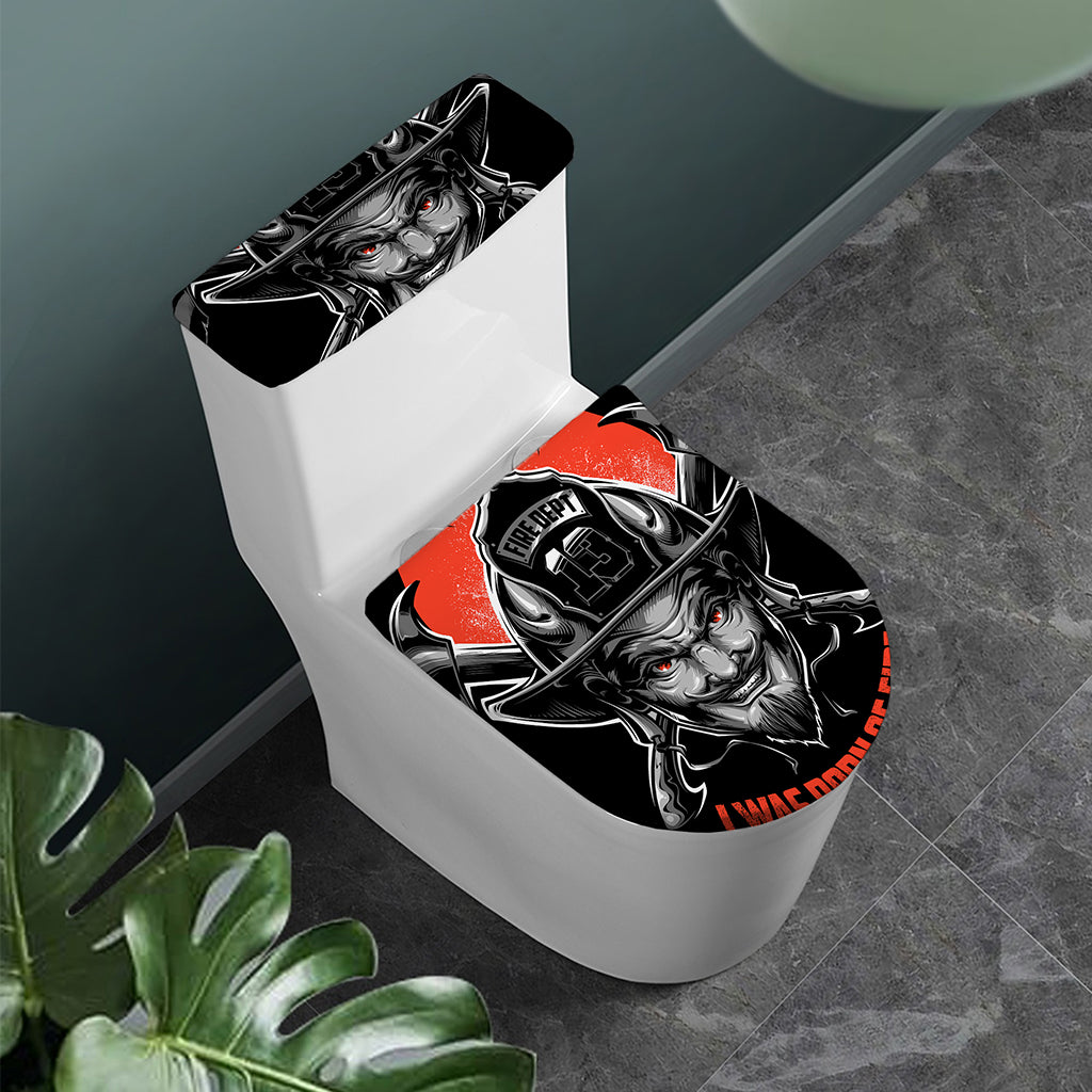 Firefighter Devil Print Toilet Lid And Tank Cover Set