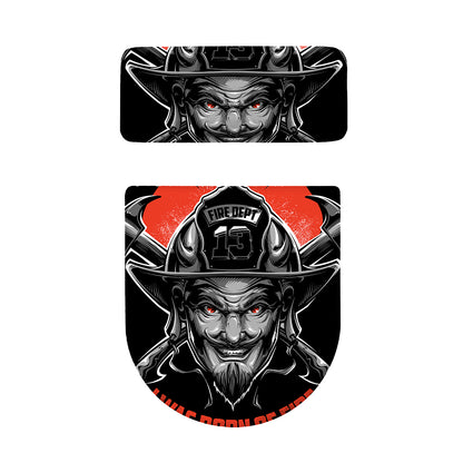 Firefighter Devil Print Toilet Lid And Tank Cover Set