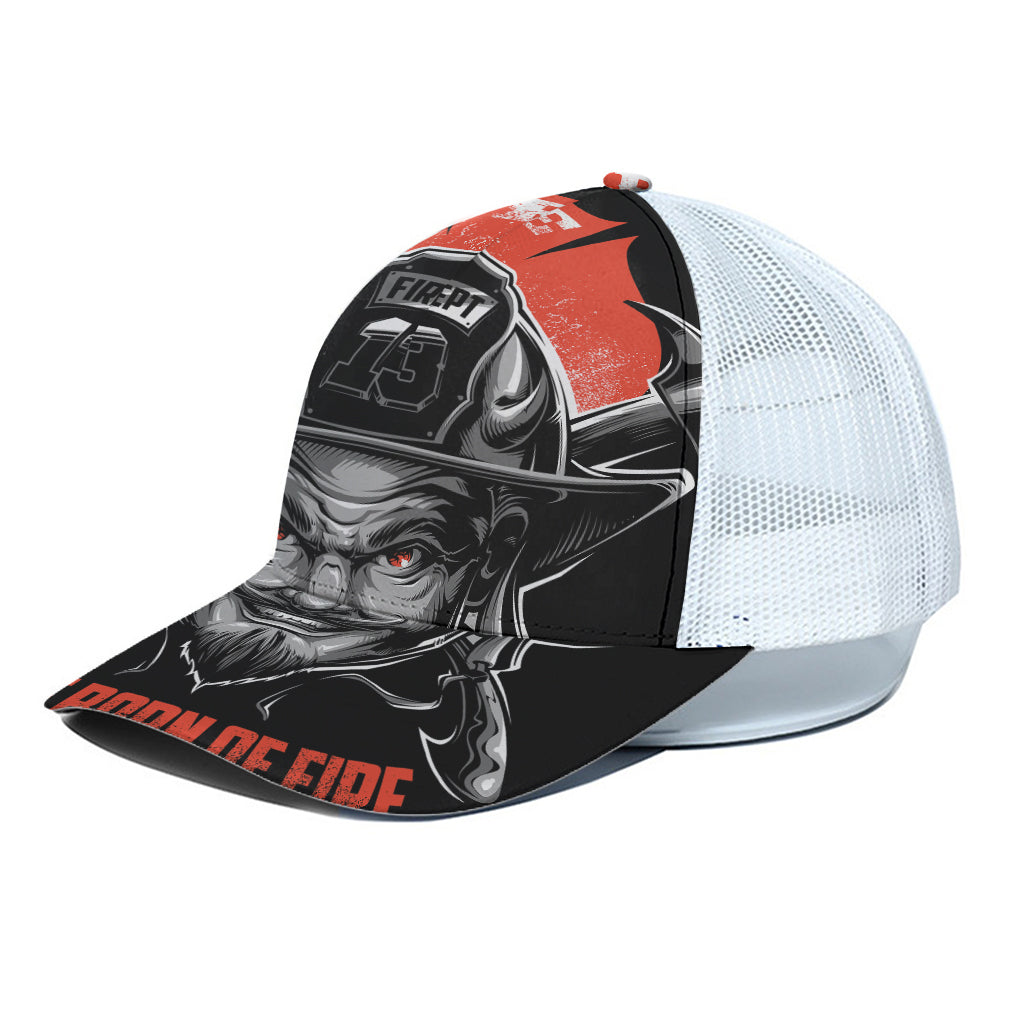 Firefighter Devil Print White Mesh Trucker Cap
