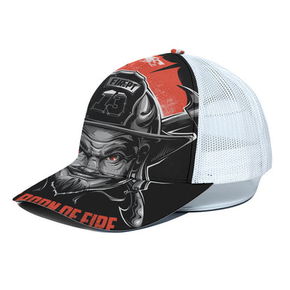 Firefighter Devil Print White Mesh Trucker Cap