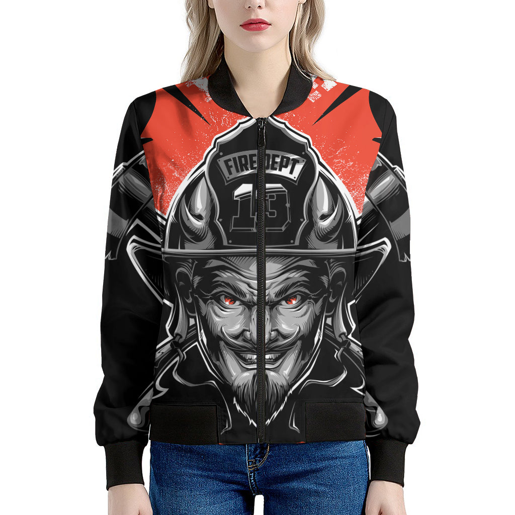 Firefighter Devil Print Women's Bomber Jacket