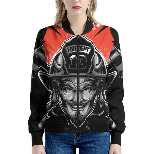 Firefighter Devil Print Women's Bomber Jacket