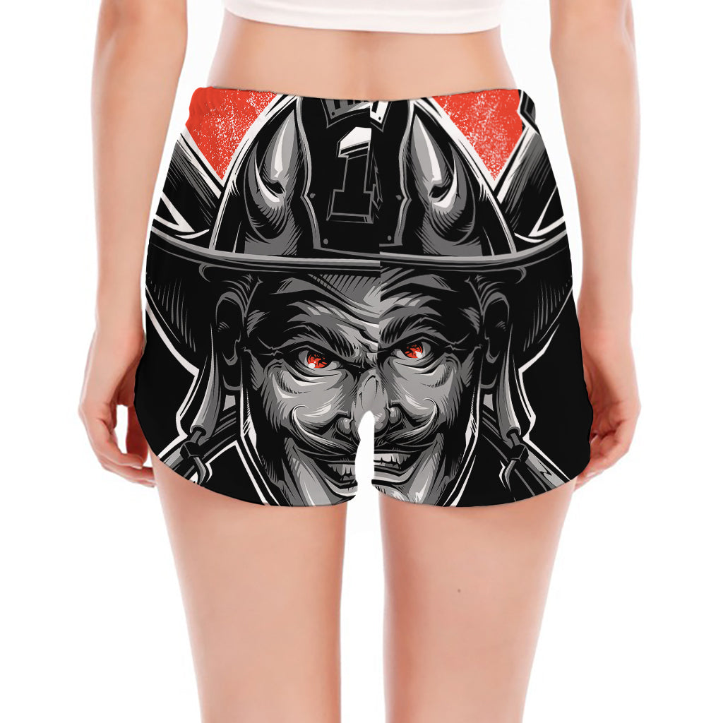 Firefighter Devil Print Women's Split Running Shorts