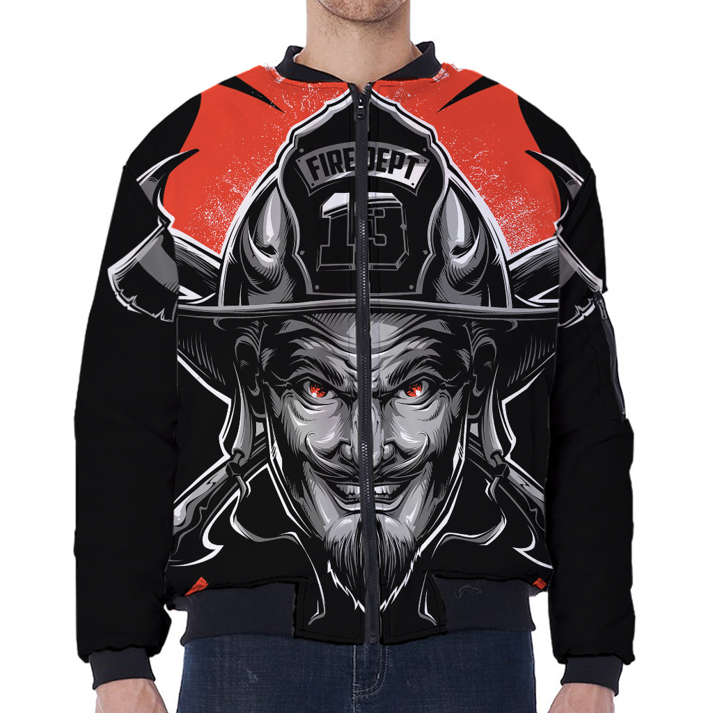 Firefighter Devil Print Zip Sleeve Bomber Jacket