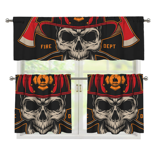 Firefighter First In Last Out Print 3 Piece Kitchen Curtains