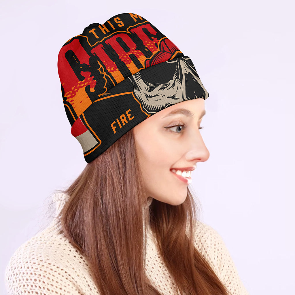 Firefighter First In Last Out Print Beanie