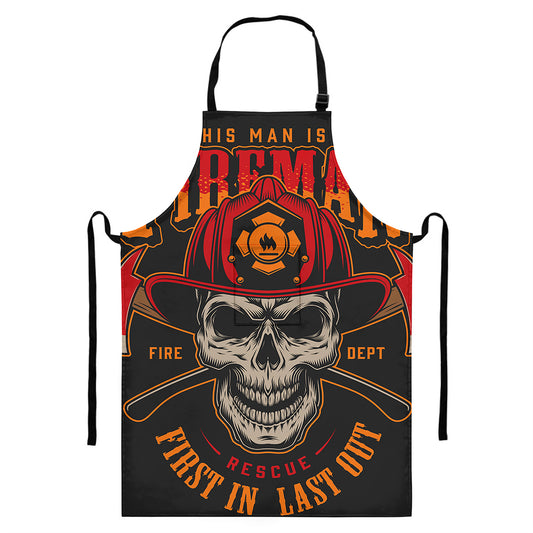 Firefighter First In Last Out Print Bib Apron With Pocket