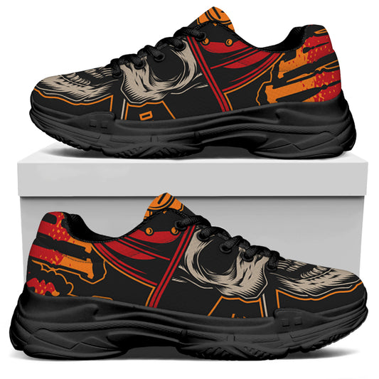 Firefighter First In Last Out Print Black Chunky Shoes