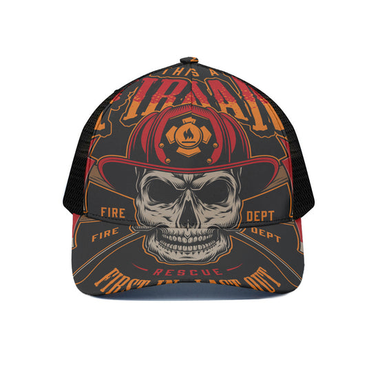 Firefighter First In Last Out Print Black Mesh Trucker Cap