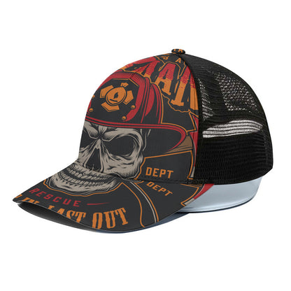 Firefighter First In Last Out Print Black Mesh Trucker Cap