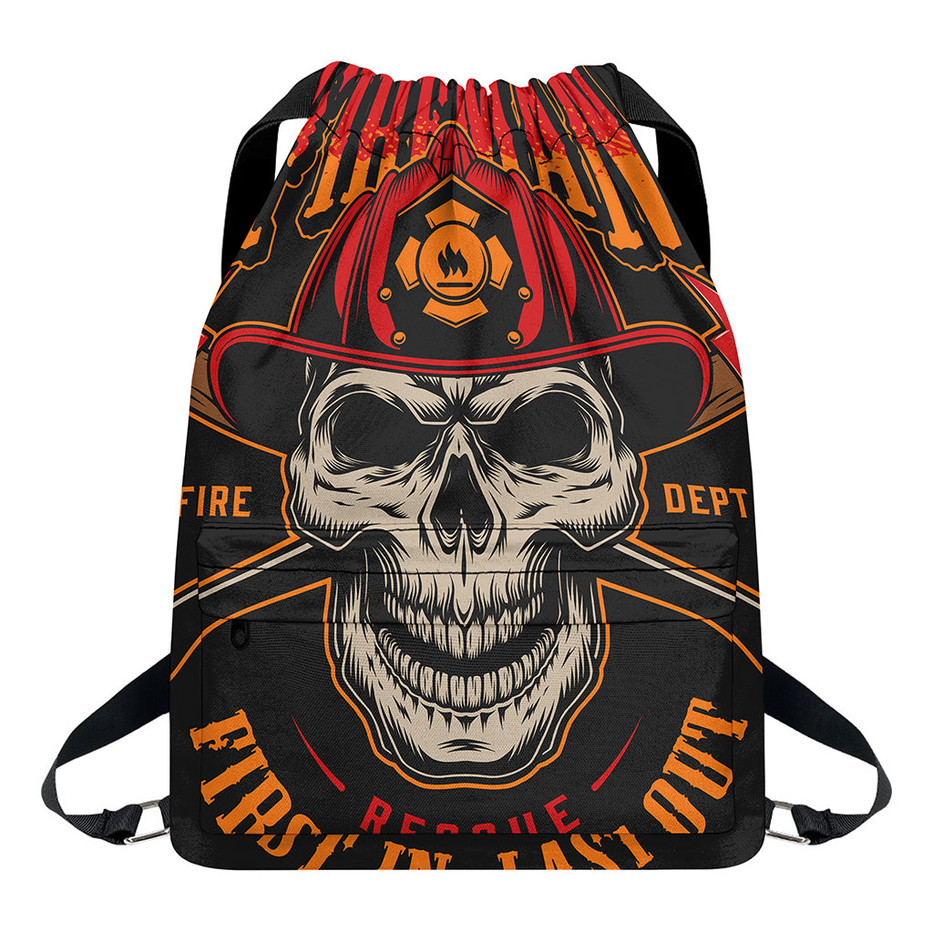 Firefighter First In Last Out Print Drawstring Backpack