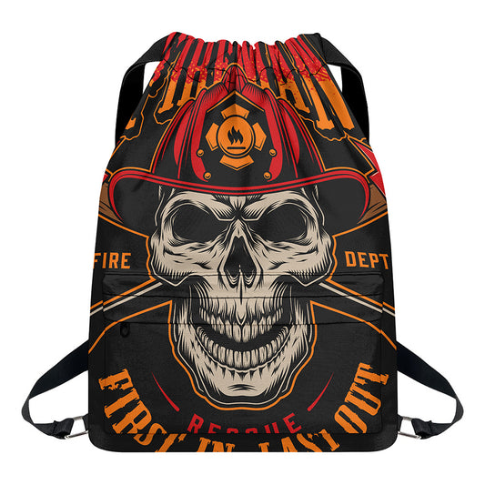 Firefighter First In Last Out Print Drawstring Backpack