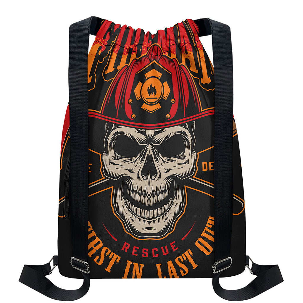 Firefighter First In Last Out Print Drawstring Backpack