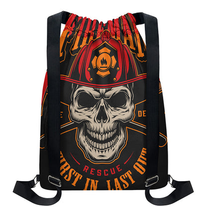 Firefighter First In Last Out Print Drawstring Backpack