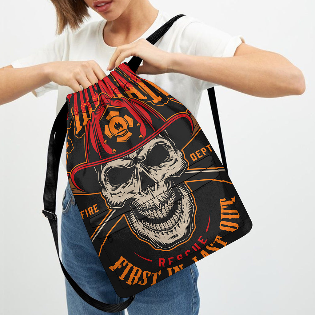 Firefighter First In Last Out Print Drawstring Backpack
