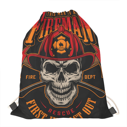Firefighter First In Last Out Print Drawstring Bag