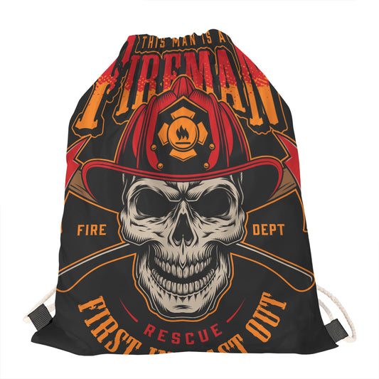 Firefighter First In Last Out Print Drawstring Bag