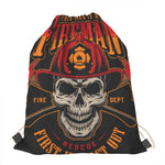 Firefighter First In Last Out Print Drawstring Bag
