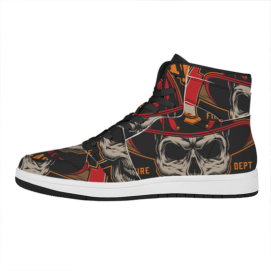 Firefighter First In Last Out Print High Top Leather Sneakers