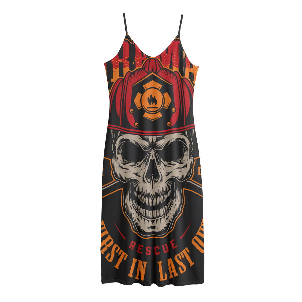 Firefighter First In Last Out Print Jersey Midi Cami Dress