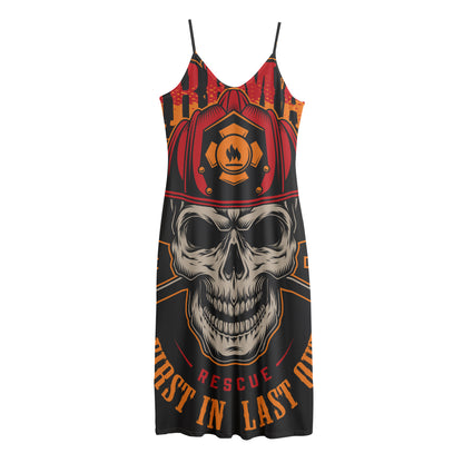 Firefighter First In Last Out Print Jersey Midi Cami Dress