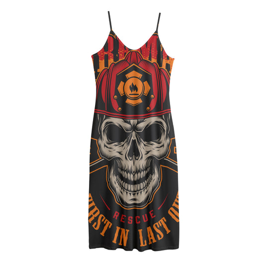 Firefighter First In Last Out Print Jersey Midi Cami Dress