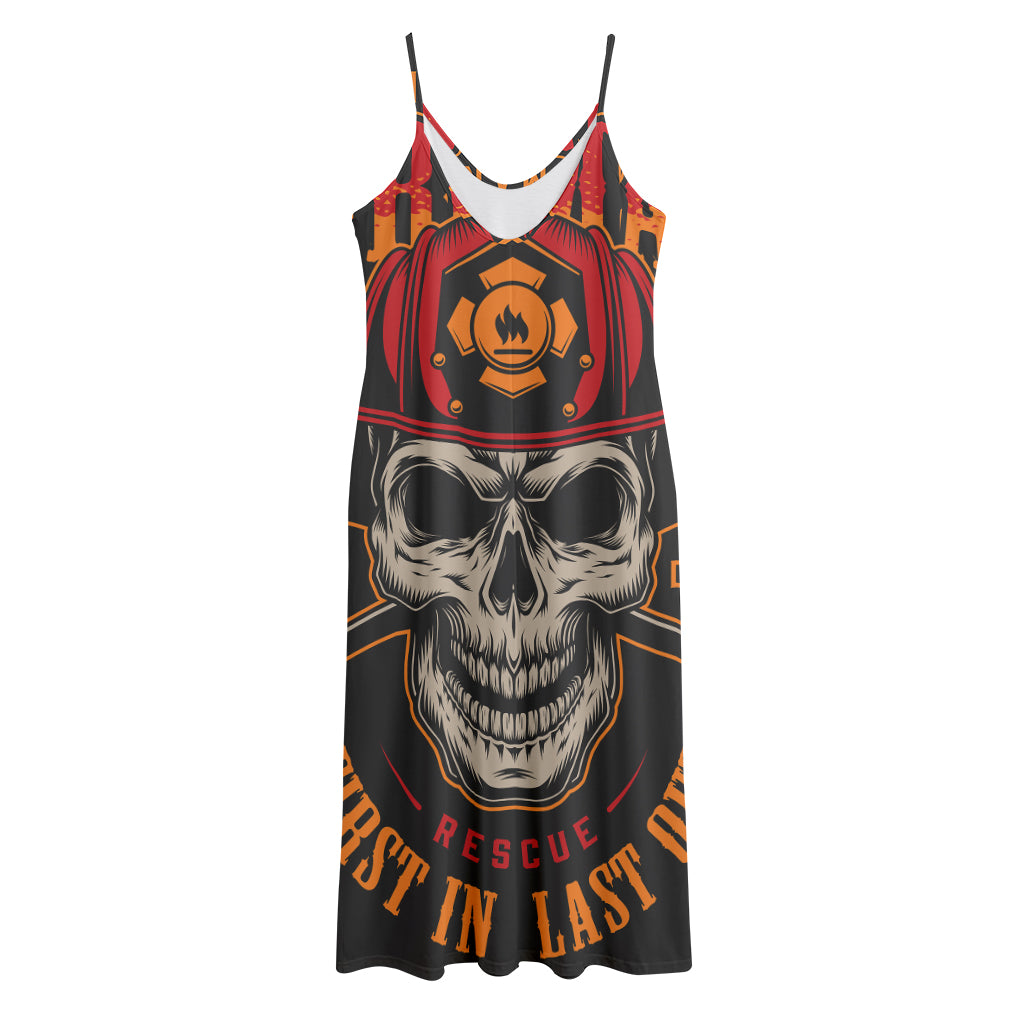 Firefighter First In Last Out Print Jersey Midi Cami Dress