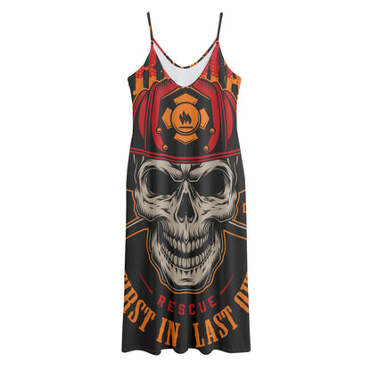 Firefighter First In Last Out Print Jersey Midi Cami Dress