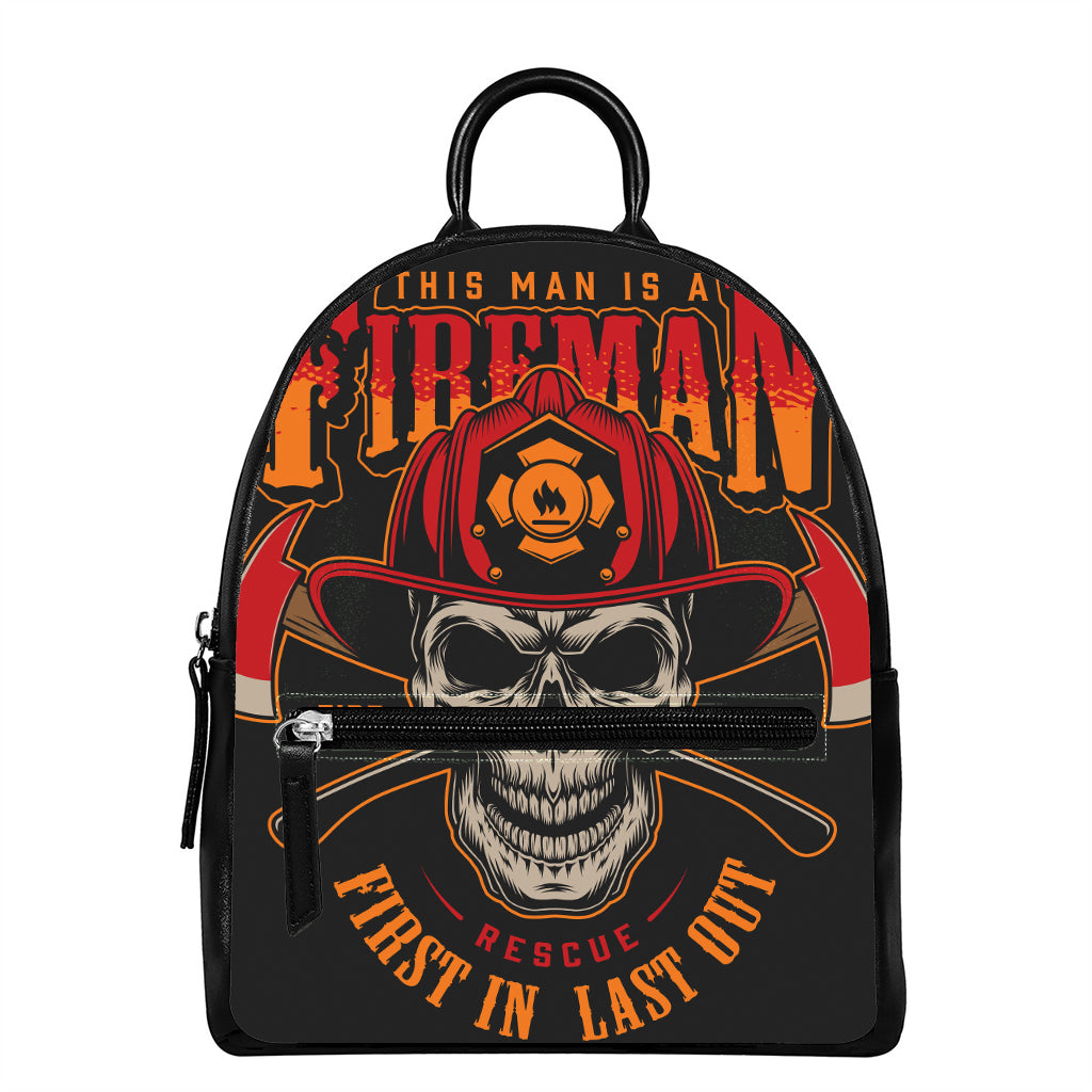Firefighter First In Last Out Print Leather Backpack