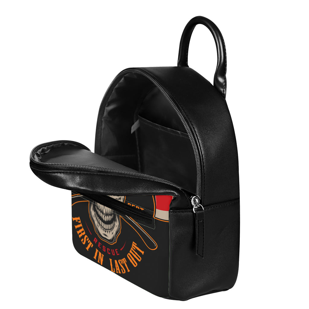 Firefighter First In Last Out Print Leather Backpack