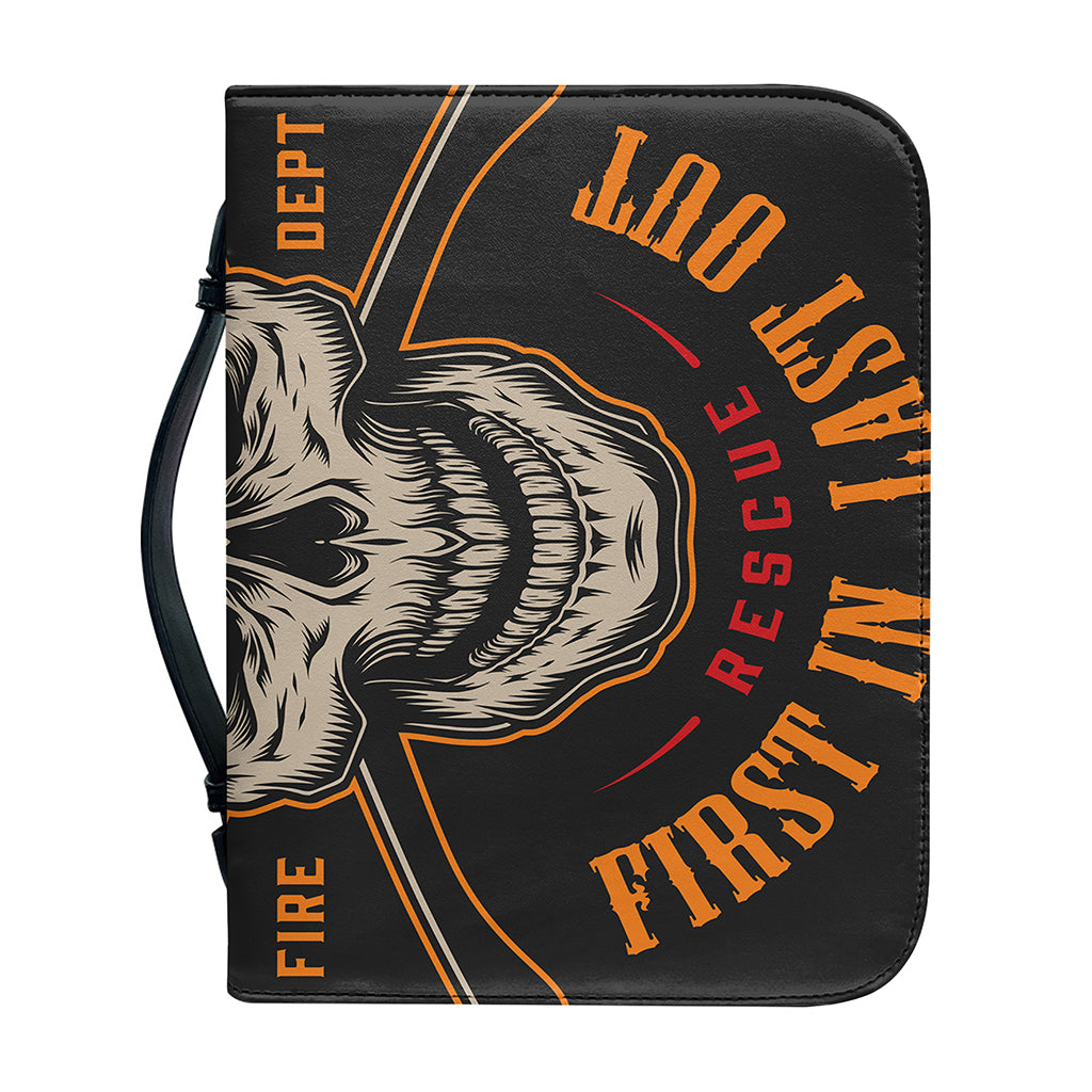 Firefighter First In Last Out Print Leather Bible Cover