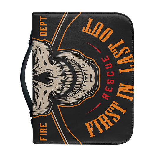 Firefighter First In Last Out Print Leather Bible Cover