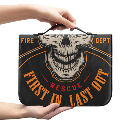 Firefighter First In Last Out Print Leather Bible Cover