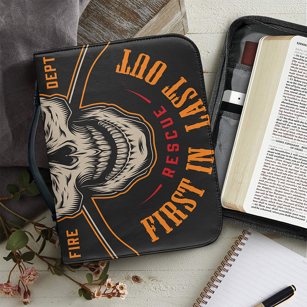 Firefighter First In Last Out Print Leather Bible Cover