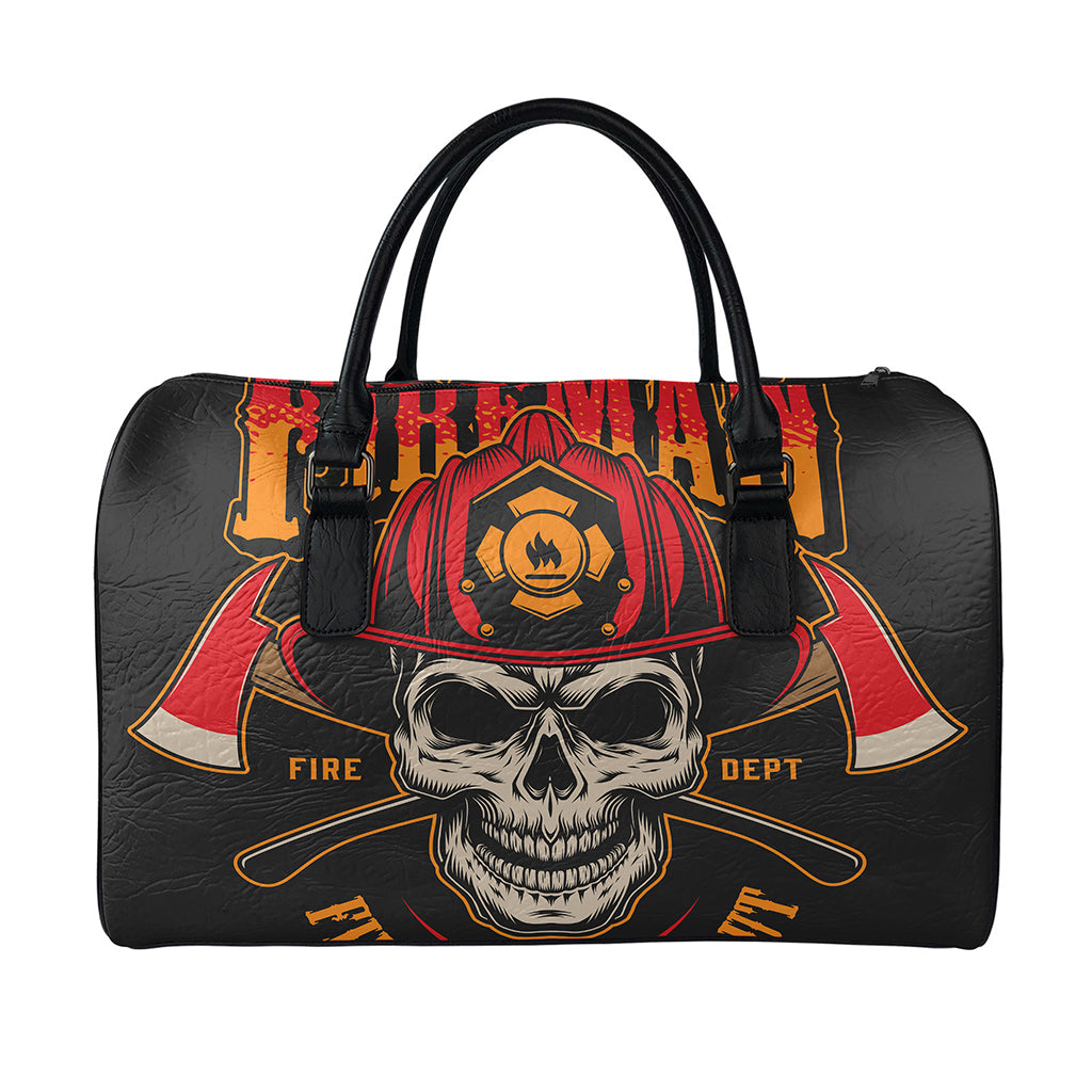 Firefighter First In Last Out Print Leather Duffle Bag