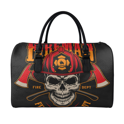 Firefighter First In Last Out Print Leather Duffle Bag
