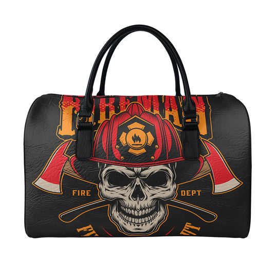 Firefighter First In Last Out Print Leather Duffle Bag