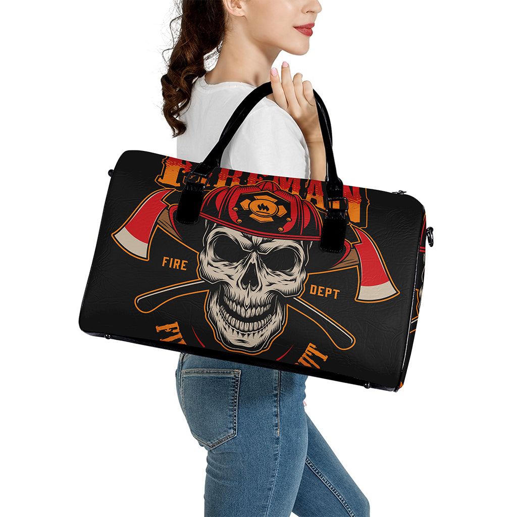 Firefighter First In Last Out Print Leather Duffle Bag