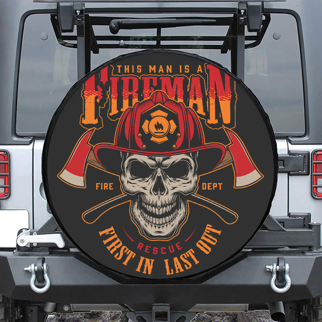 Firefighter First In Last Out Print Leather Spare Tire Cover