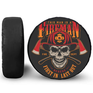 Firefighter First In Last Out Print Leather Spare Tire Cover