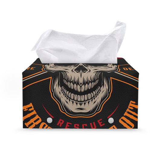 Firefighter First In Last Out Print Leather Tissue Box Cover