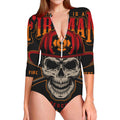 Firefighter First In Last Out Print Long Sleeve Swimsuit