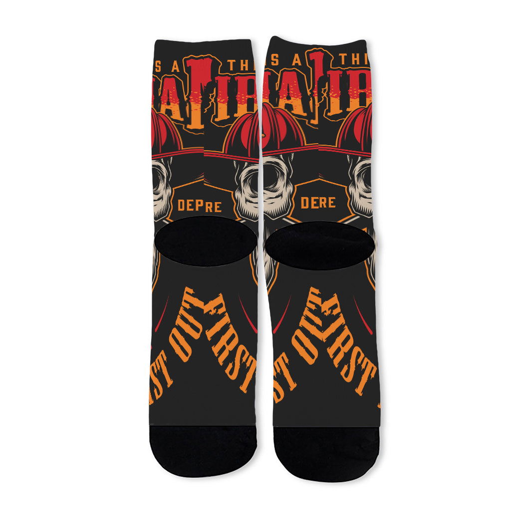 Firefighter First In Last Out Print Long Socks