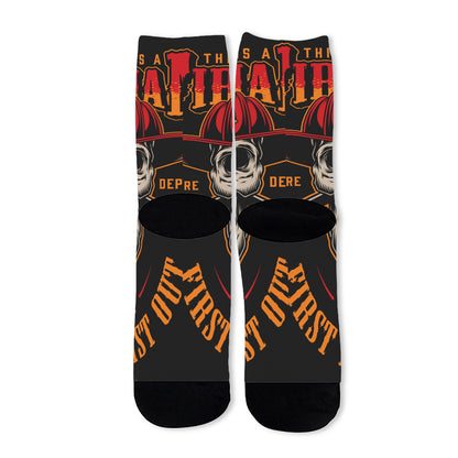 Firefighter First In Last Out Print Long Socks