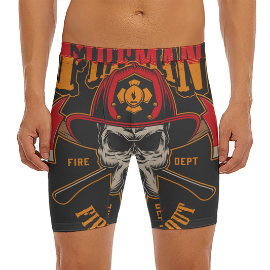 Firefighter First In Last Out Print Men's Long Boxer Briefs