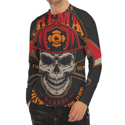 Firefighter First In Last Out Print Men's Long Sleeve Rash Guard