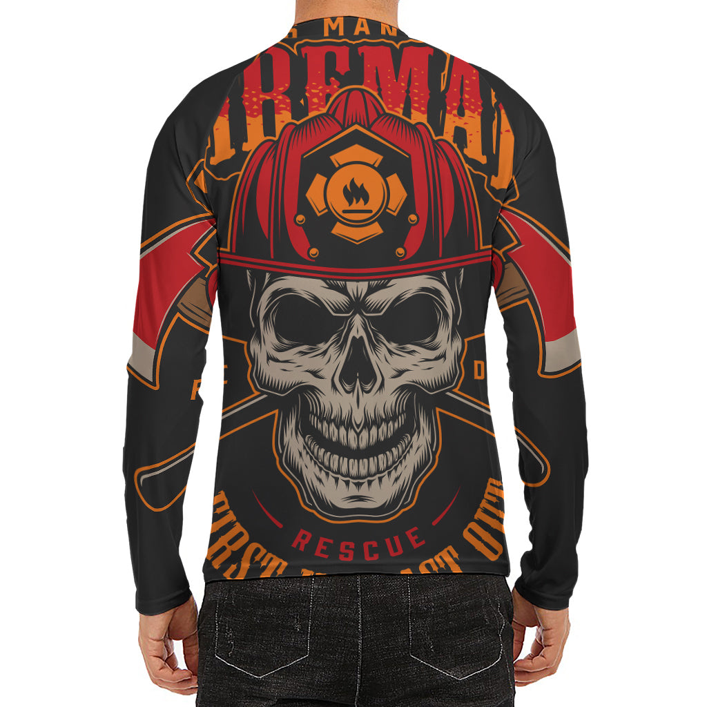 Firefighter First In Last Out Print Men's Long Sleeve Rash Guard